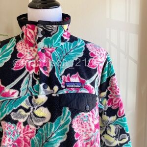 Patagonia Manoa Black Synchilla Fleece Medium Pullover Fleece Black Green Pink M